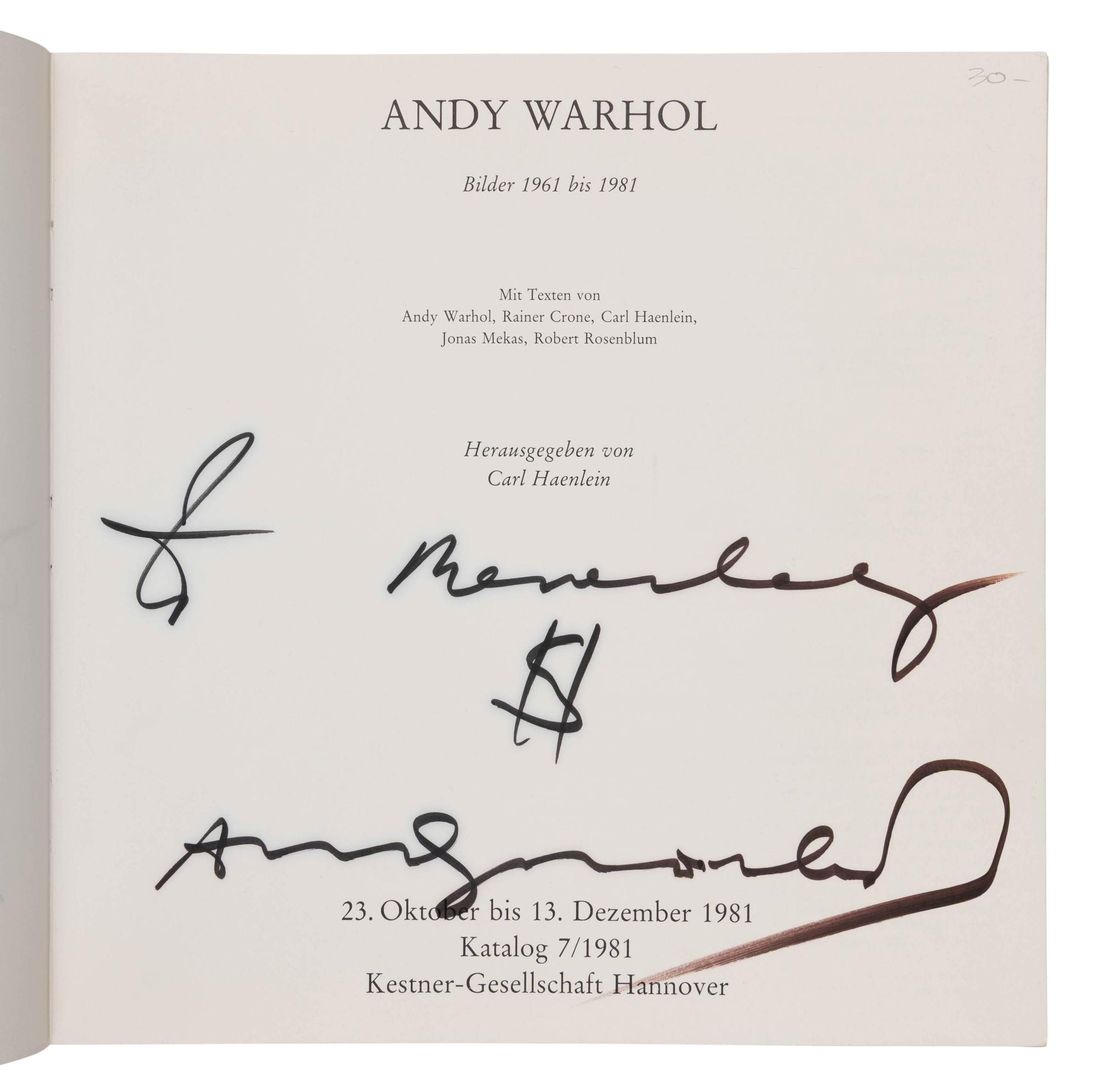[Warhol, Andy (1928-1987)]. Andy Warhol: Bilder 1961 bis 1981 . Carl Haelein, editor. Hanover: Kestner-Gesellschaft, 1981.