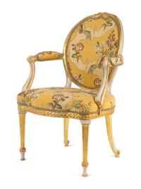 A George III White-Painted and Parcel-Gilt Open Armchair