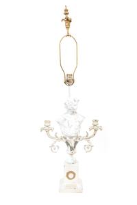 A White-Painted Cast Metal Three-Light Candelabrum Mounted as a Lamp