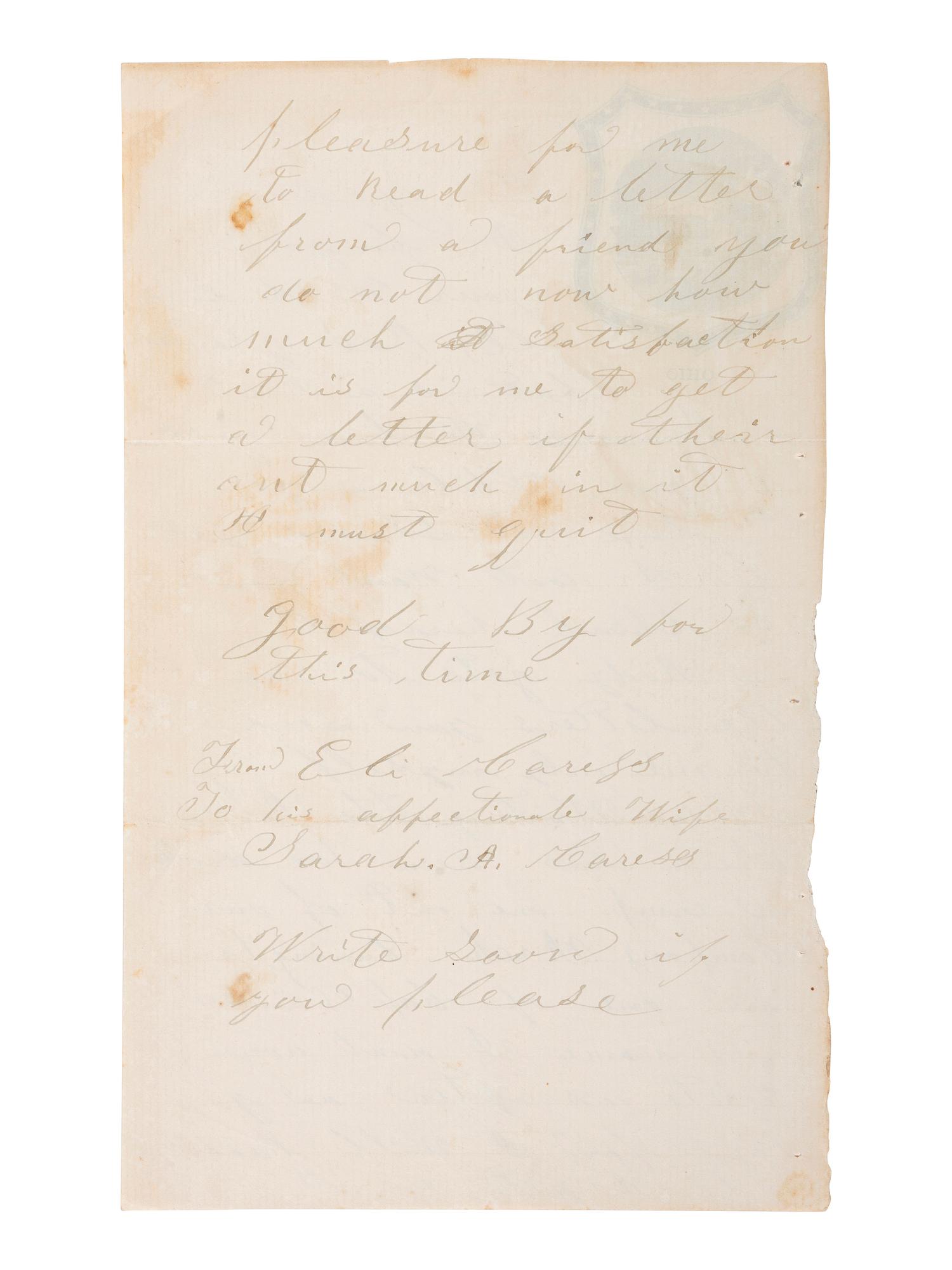 [CIVIL WAR]. A group of 2 items involving CSA General Felix Zollicoffer (1812-1862), incl. CDV and 6pp. letter from 50th Indiana Private Eli Caress mentioning Zollicoffer's death.