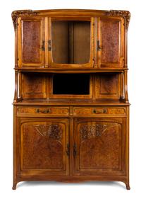 An Art Noveau Buffet A Deux Corps Height 82 x width 54 1/2 x depth 19 1/2 inches.