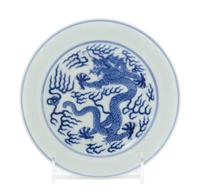 A Blue and White Porcelain Dish Diameter 6 3/4 inches.