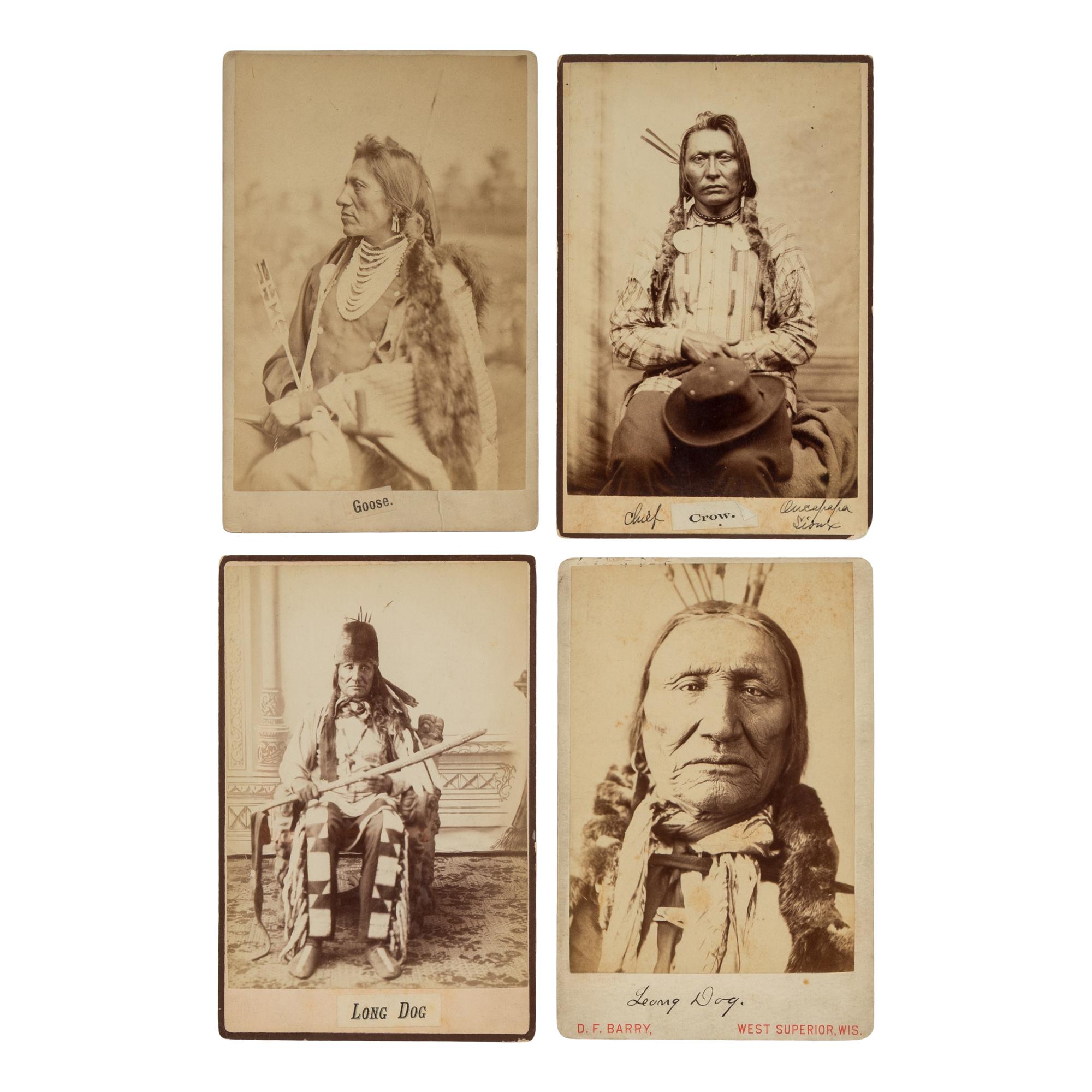 Cabinet Cards of Little Bighorn Participants Chief Crow, Long Dog, and Goose by D.F. Barry and O.S. Goff