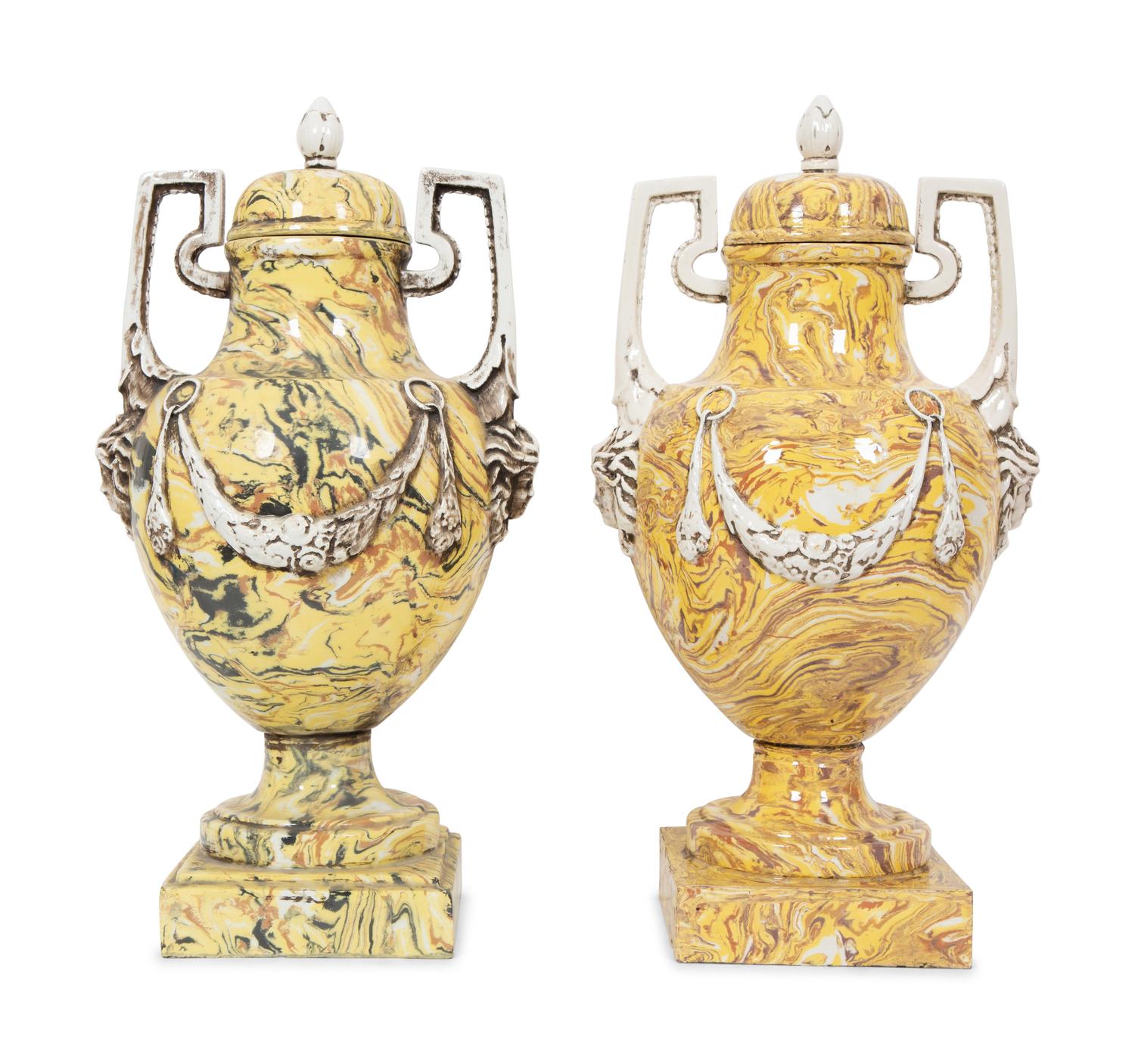 A Pair of Italian Glazed Ceramic Aptware Urns