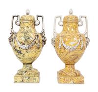 A Pair of Italian Glazed Ceramic Aptware Urns