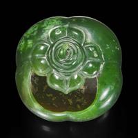 A Chinese carved spinach jade four-lobed persimmon coupe 翠玉四叶柿子形水丞