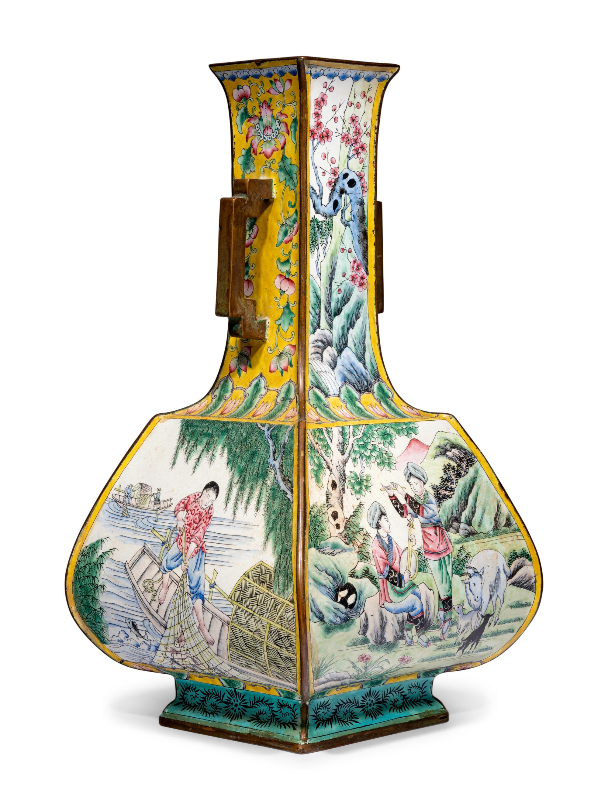 A Chinese Canton Enamel on Copper Vase