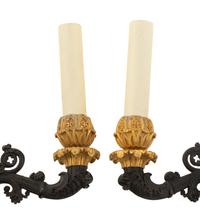 A Pair of Charles X Gilt and Patinated Bronze Four-Light Sconces