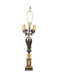 An Empire Style Gilt and Patinated Bronze Figural Five-Light Candelabrum