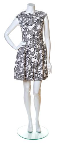 An Oscar de la Renta Black and White Cotton Print Dress, Size 4.