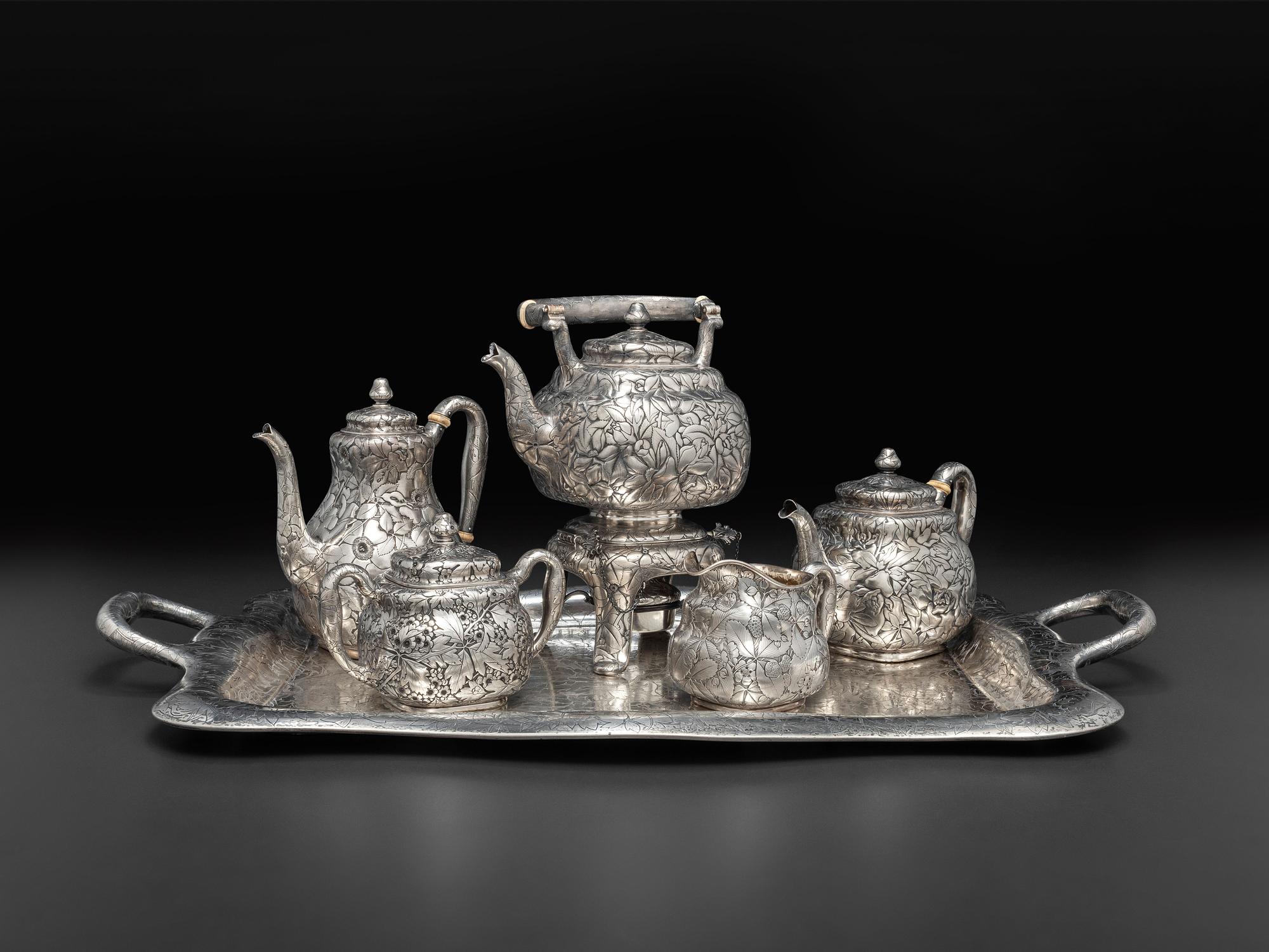 An American Silver Five-Piece Tea and Coffee Service with Matching Tray