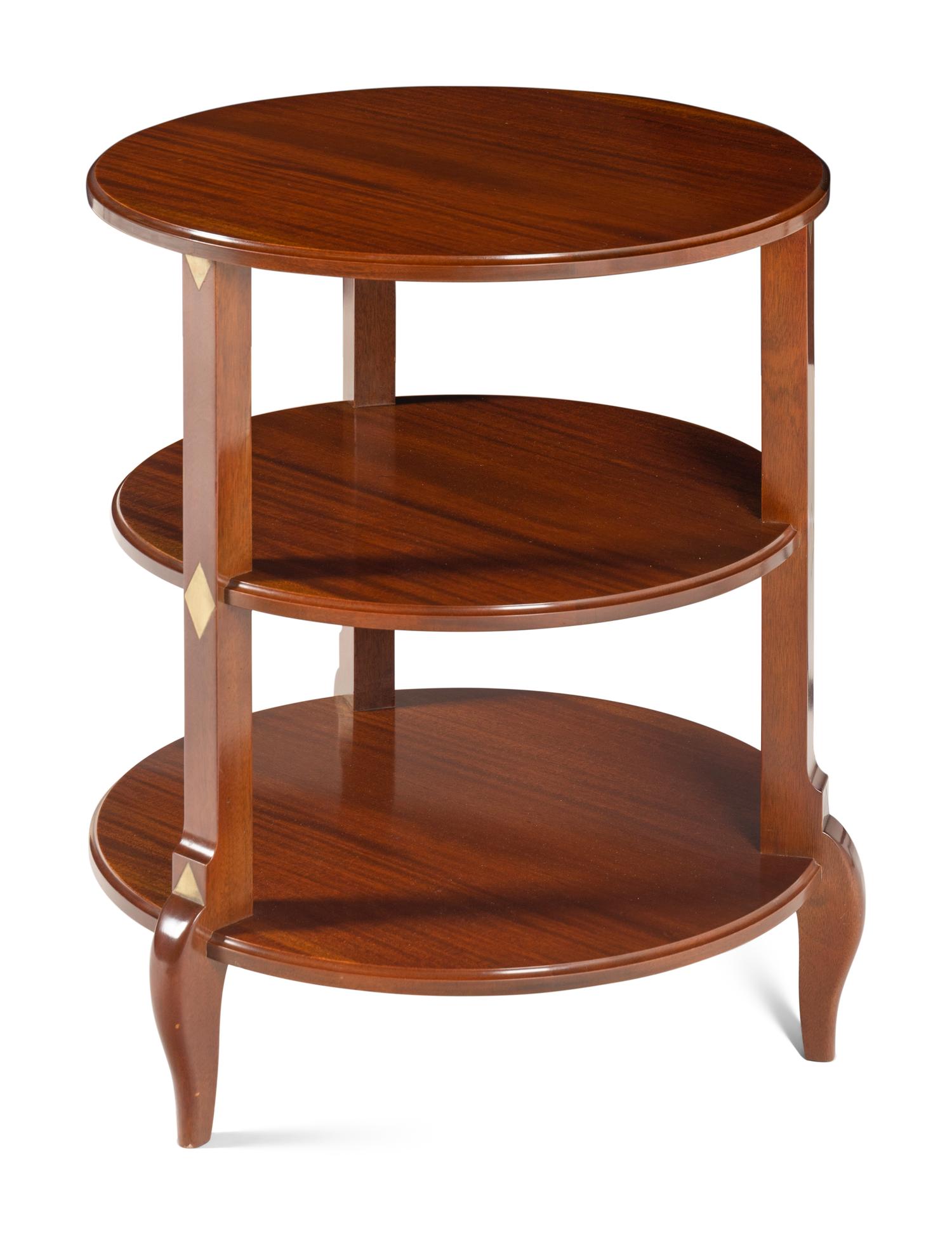 A Pair of David Easton-Designed Brass Inlaid Mahogany End Tables