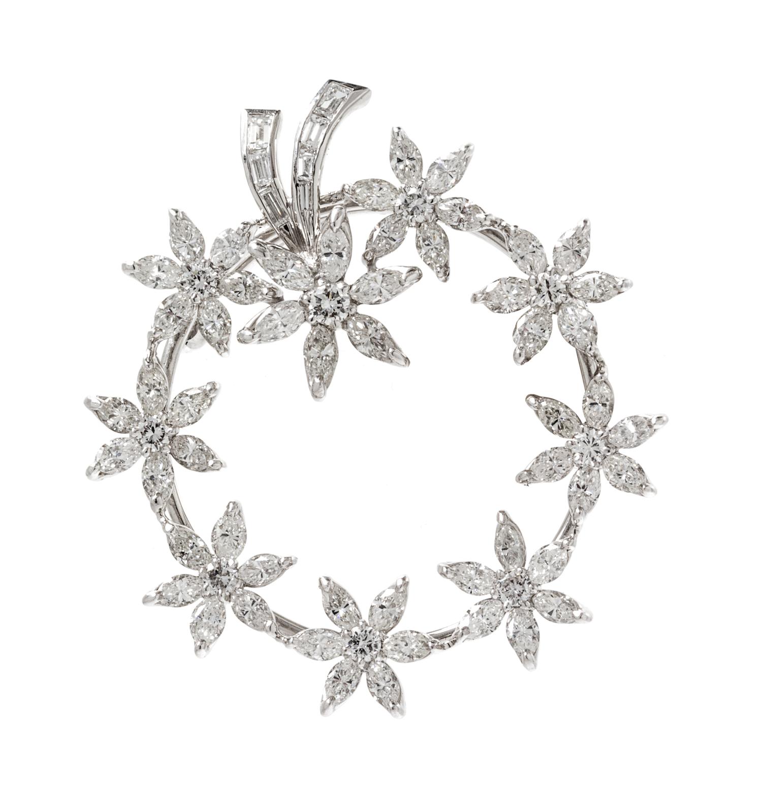 A Platinum and Diamond Wreath Motif Brooch, 8.00 dwts.