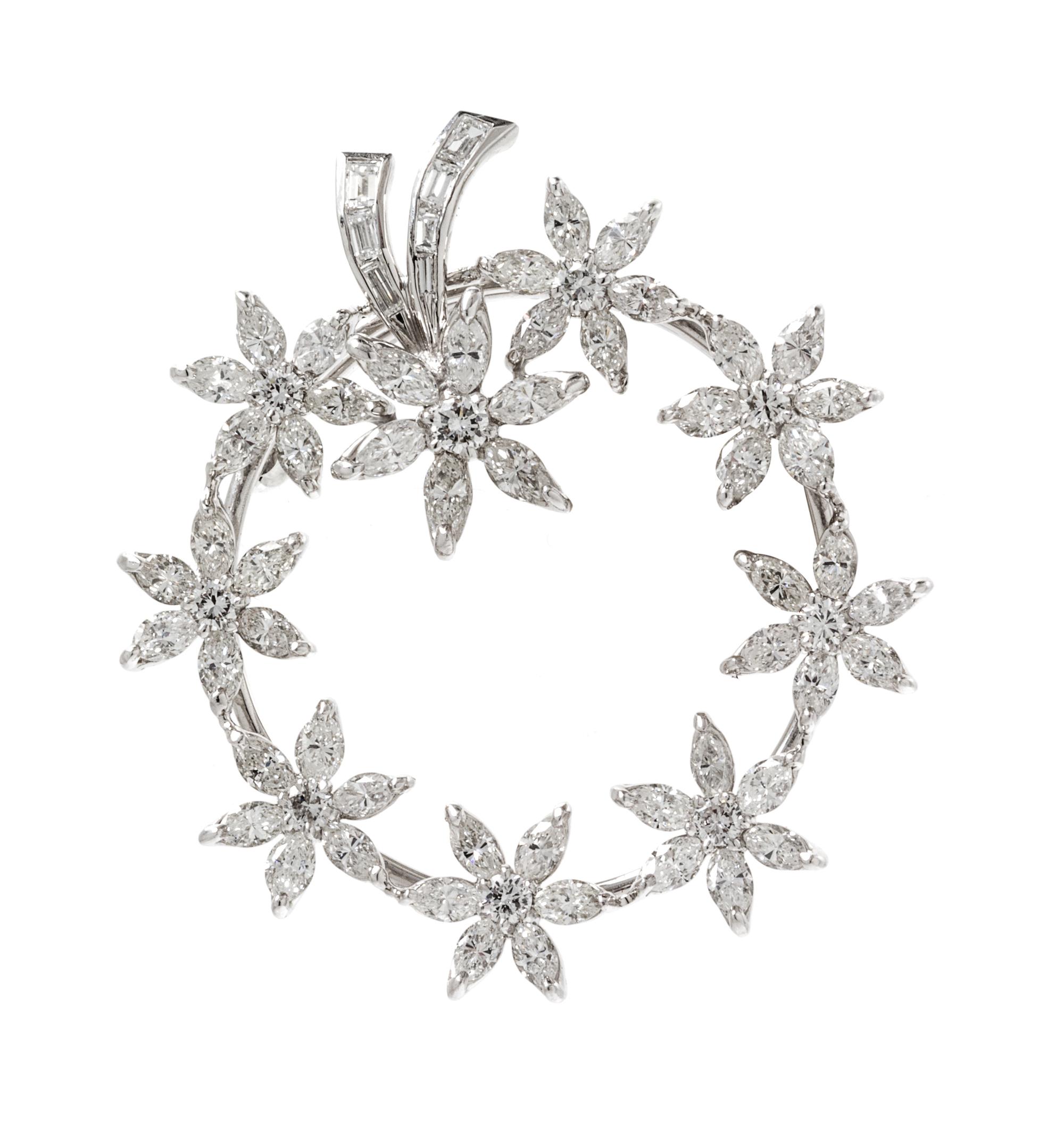 A Platinum and Diamond Wreath Motif Brooch, 8.00 dwts.