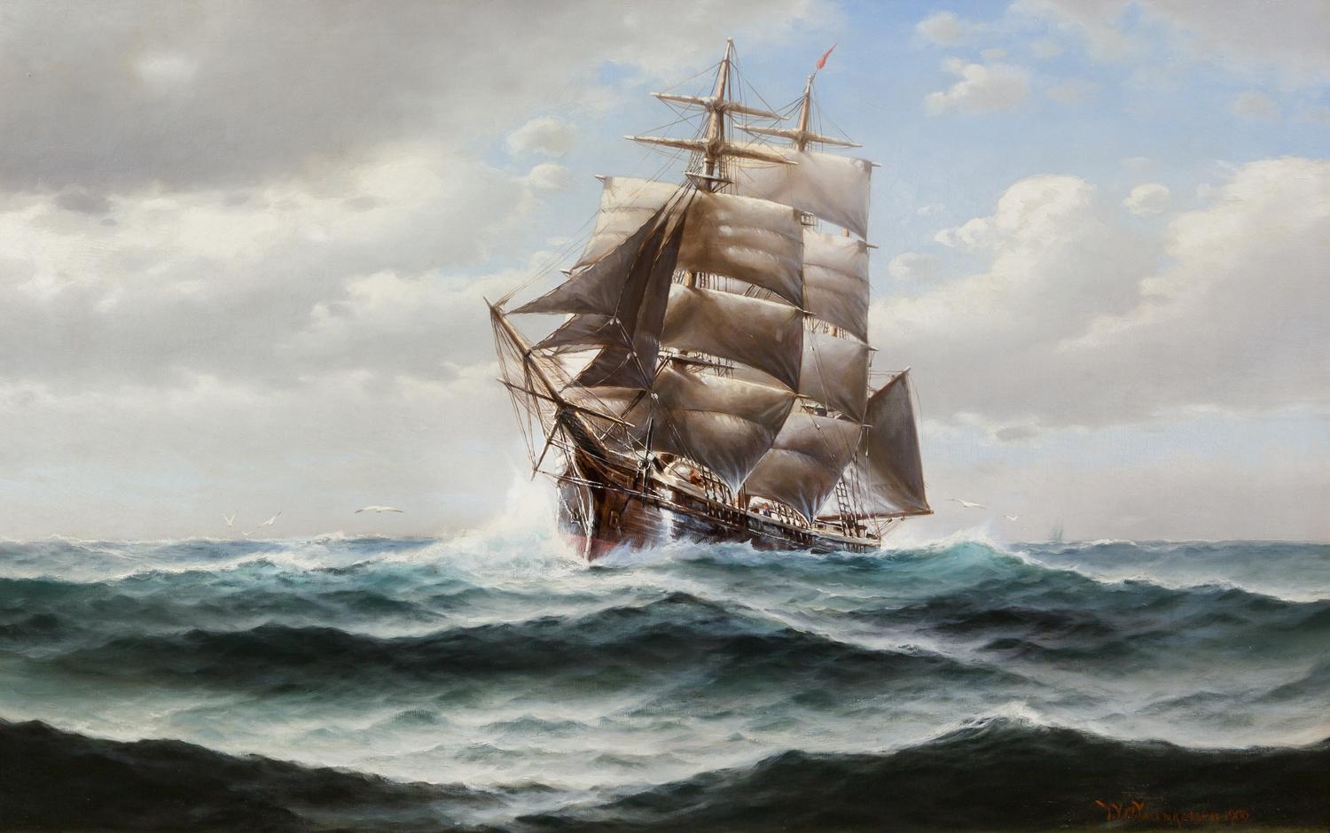 Theodore Victor Carl Valenkamph, (American, 1868-1924), Fishing Schooner Out of Gloucester, 1900