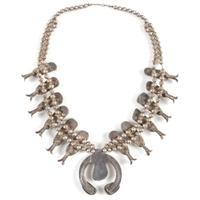 Navajo Silver and Turquoise Squash Blossom Necklace