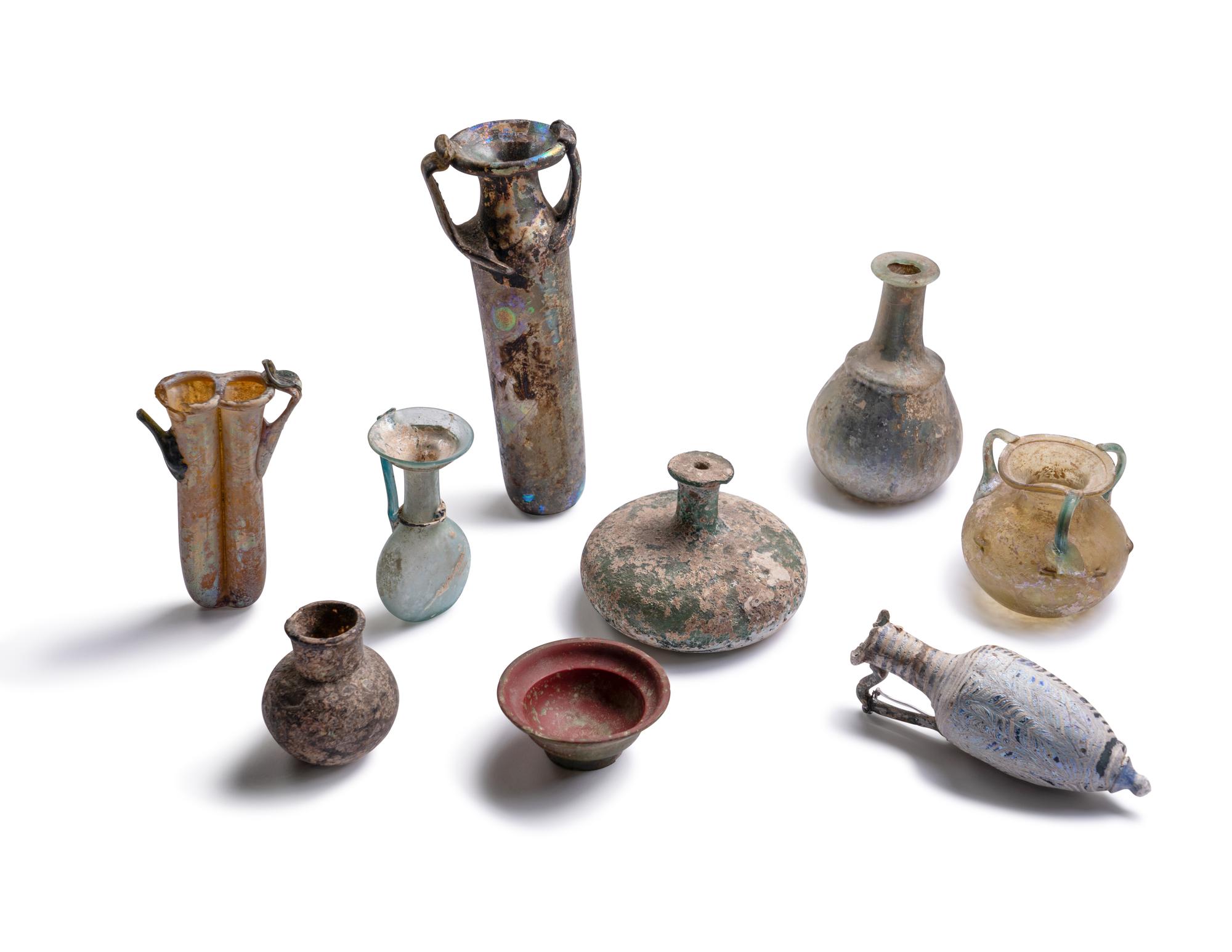A Group of 9 Greco-Roman Glass Vessels