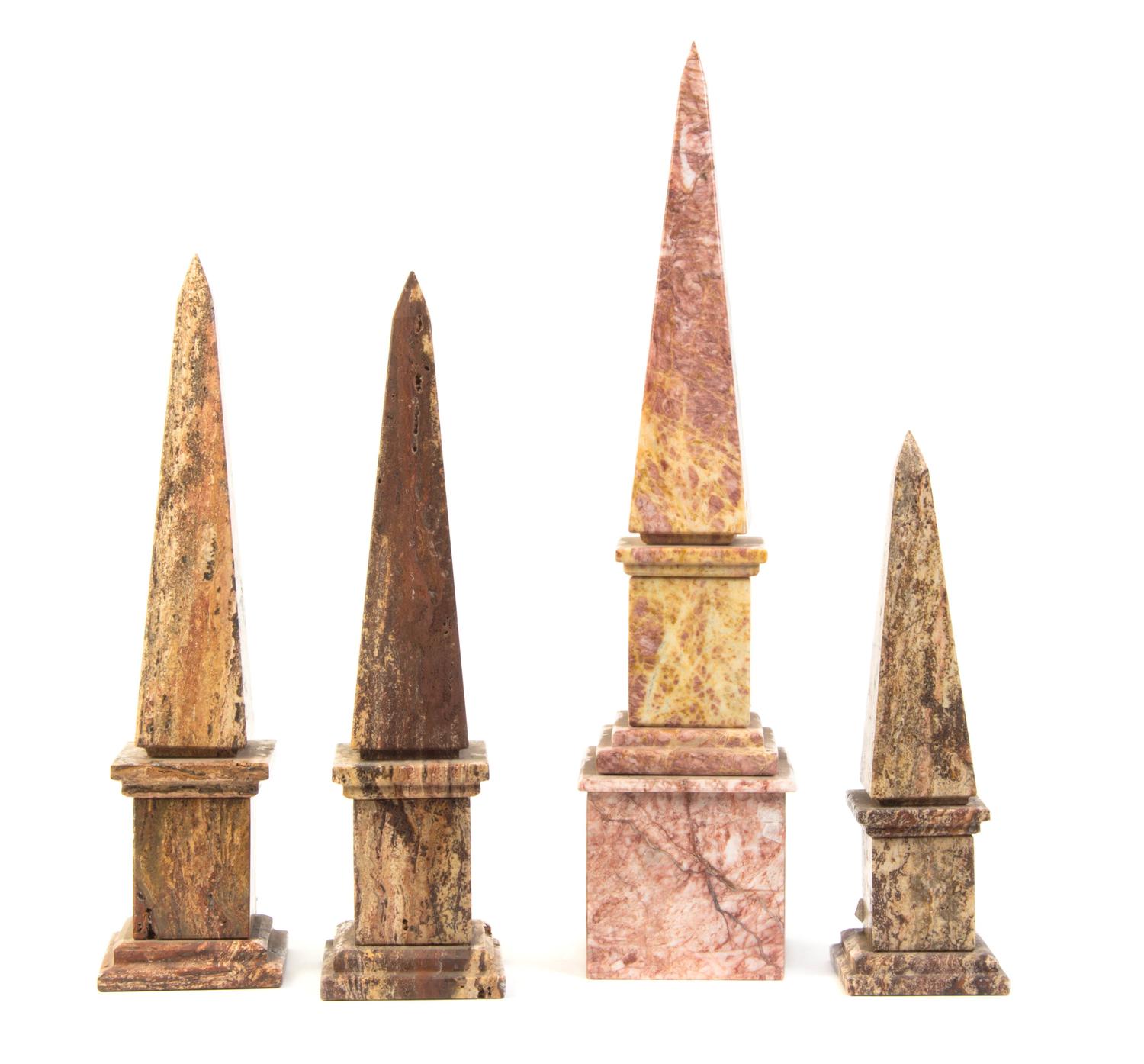 A Set of Four Marble Obelisks, Height of tallest 25 1/2 inches.