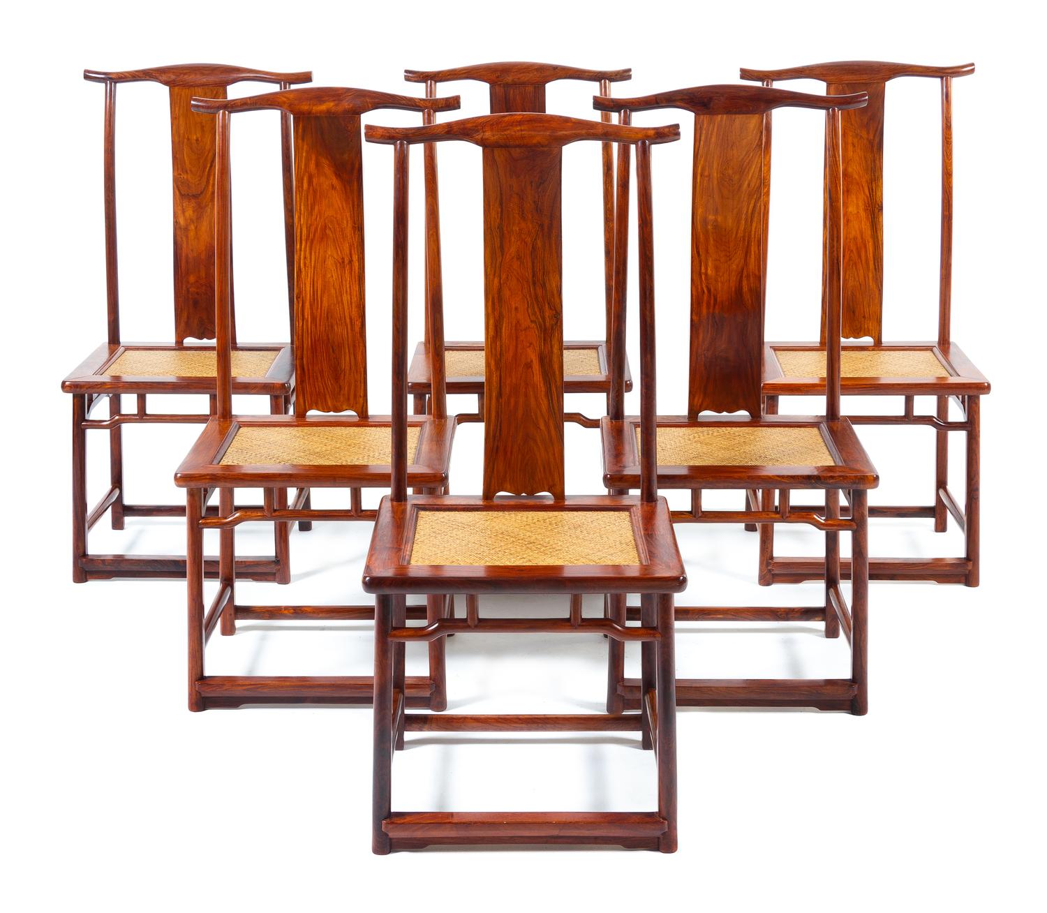 A Set of Six Chinese Huanghuali Side Chairs, Dengguayi Each height 44 3/8 x width 21 1/4 x depth 16 inches. — QING DYNASTY (1644-1911)
