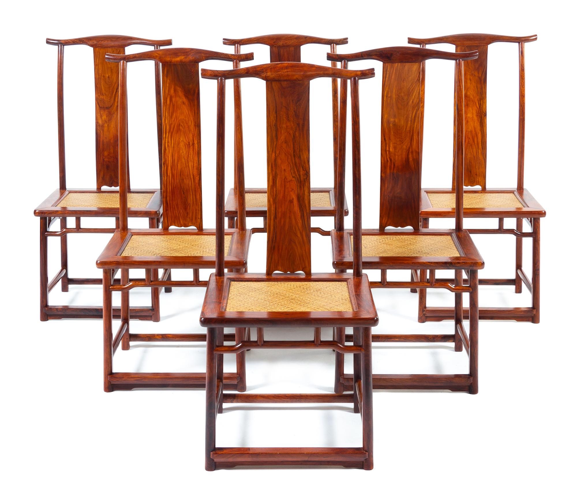 A Set of Six Chinese Huanghuali Side Chairs, Dengguayi Each height 44 3/8 x width 21 1/4 x depth 16 inches. — QING DYNASTY (1644-1911)