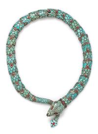 A Sterling Silver and Polychrome Enamel Snake Necklace, Melicio Rodriguez, 50.60 dwts.