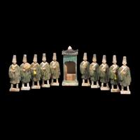 A Chinese Green Glazed Pottery Funerary Processional Group, Ming Dynasty 明 綠釉抬轿俑一组