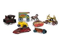 Six Tin Lithograph and Painted Toy Vehicles