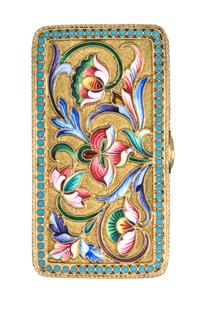 A Russian Enameled Gilt-Silver Box, Moscow 1908-1926, of rectangular form with floral decoration.