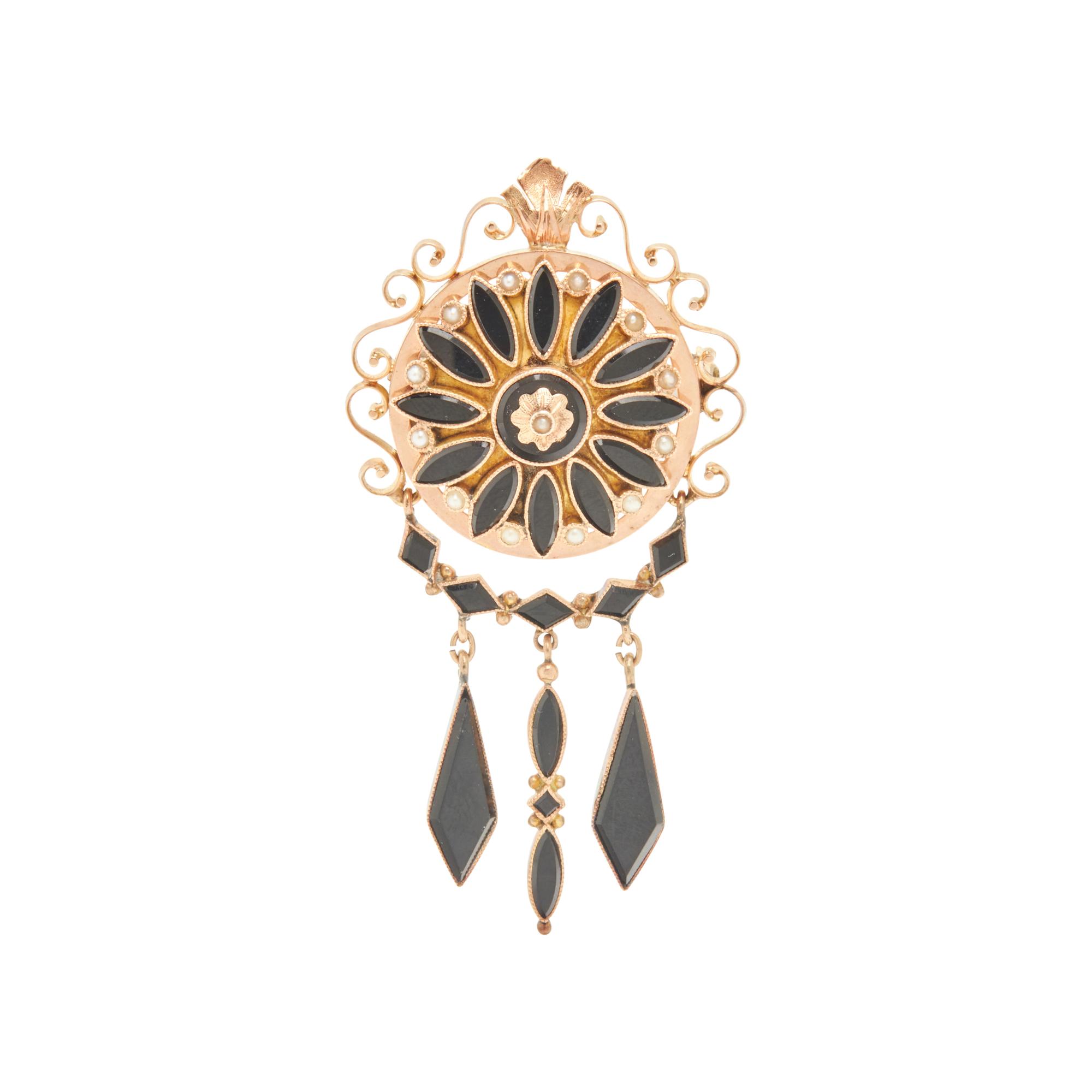 VICTORIAN, COLLECTION OF YELLOW GOLD AND ONYX MOURNING JEWELRY
