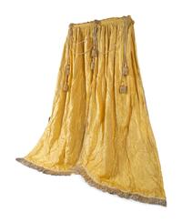 A Set of Three Drapery Panels and Two Drapery Valances