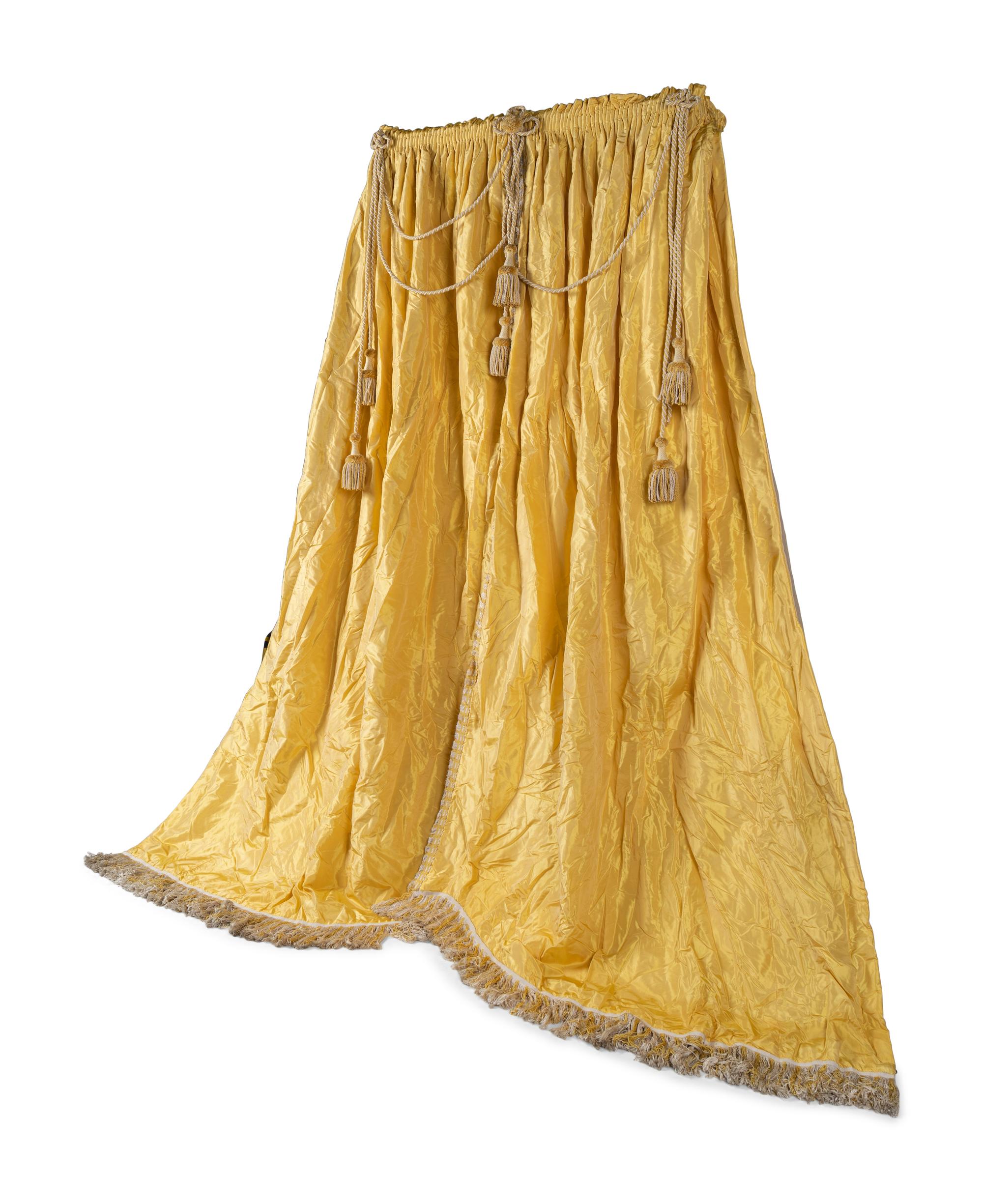 A Set of Three Drapery Panels and Two Drapery Valances