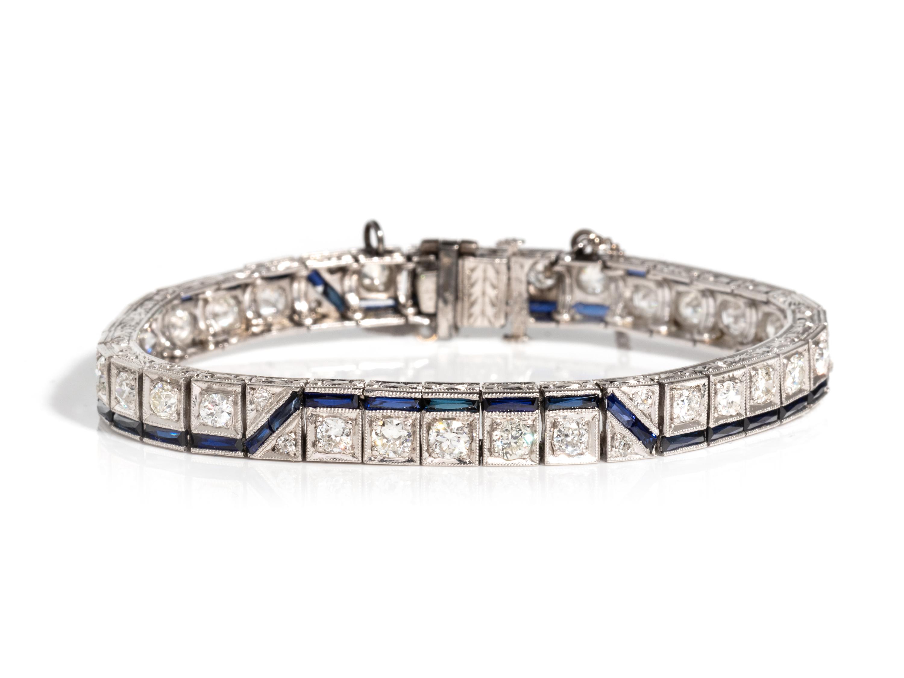 ART DECO, DIAMOND AND SYNTHETIC SAPPHIRE BRACELET