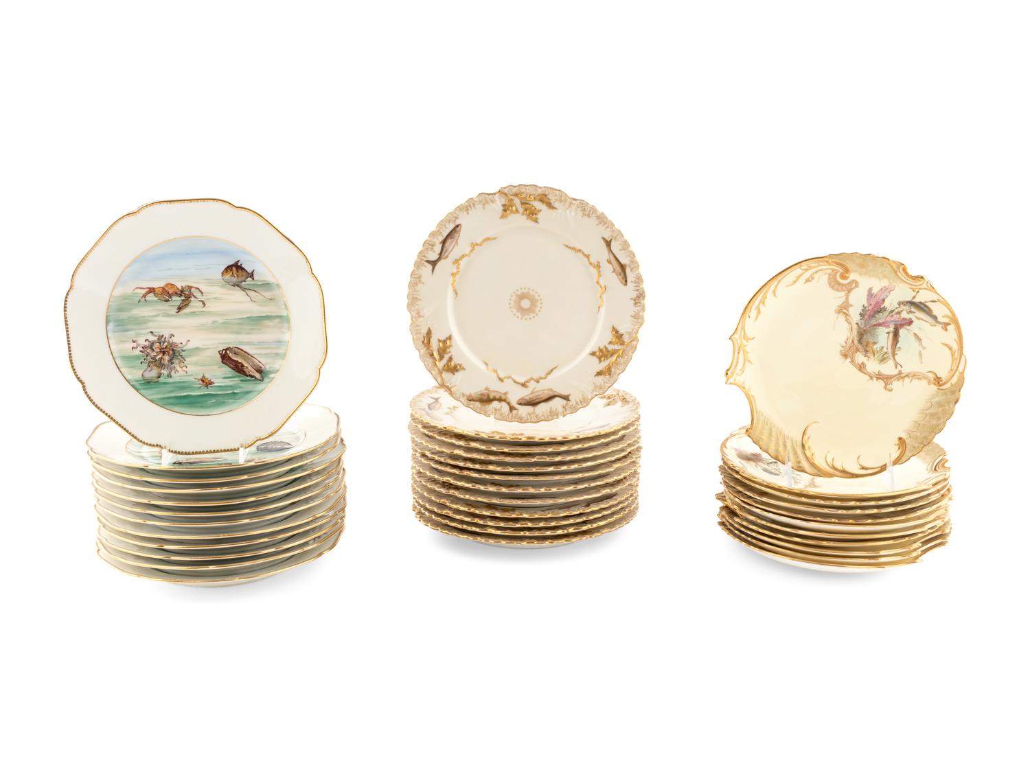 Two Sets of Limoges Plates and a Set of Royal Worcester Plates