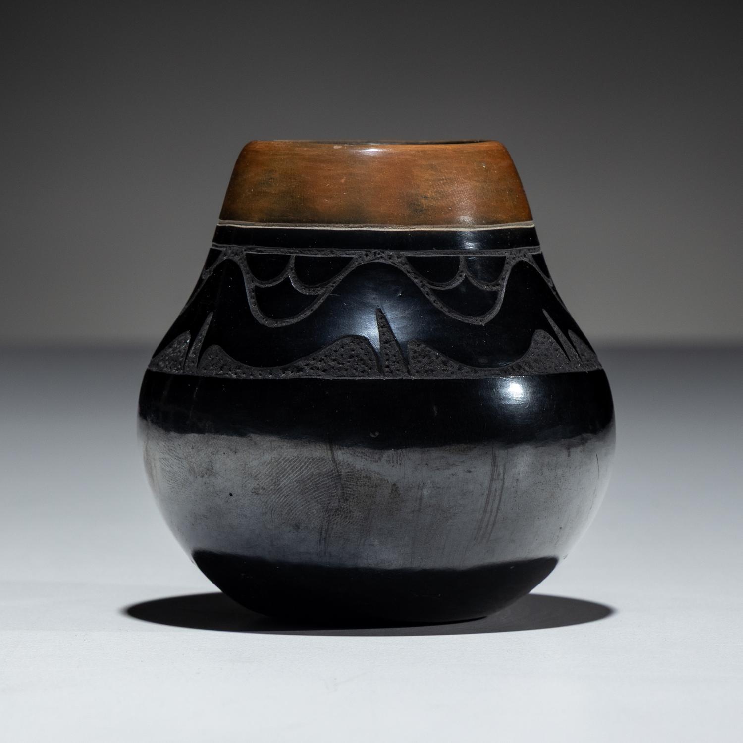 Black and Sienna Sgraffito Pottery Jar
