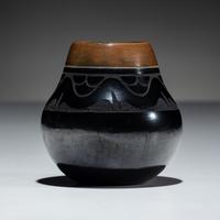 Black and Sienna Sgraffito Pottery Jar