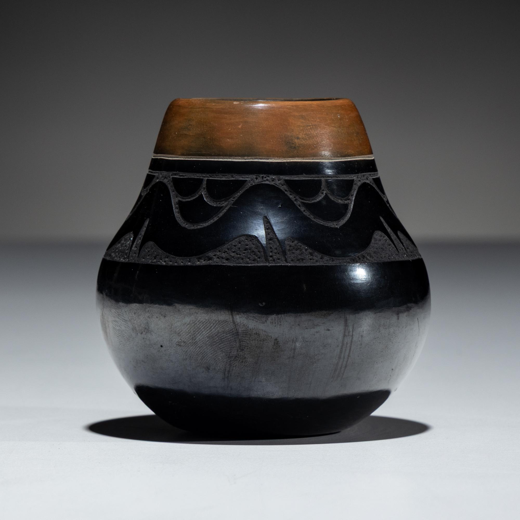 Black and Sienna Sgraffito Pottery Jar