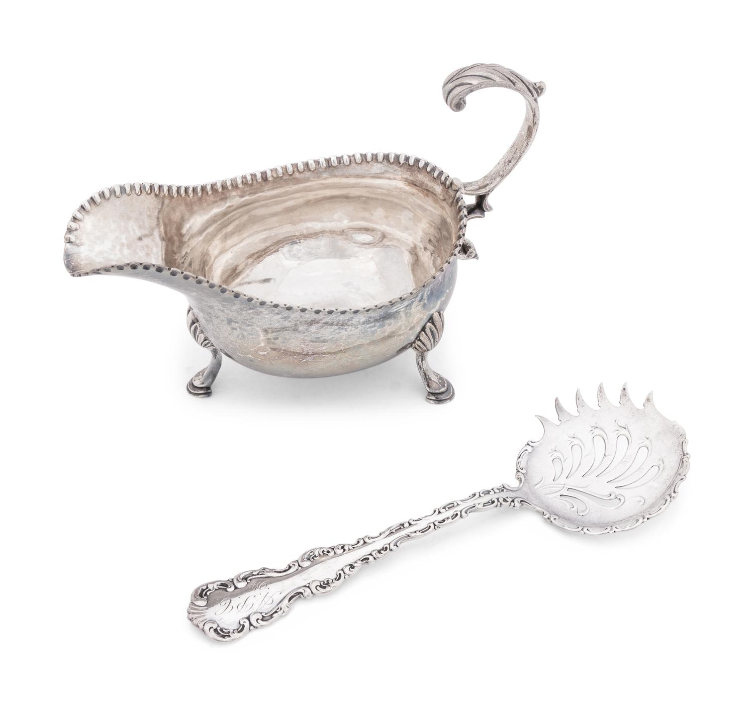 A George III Silver Sauce Boat and Serving Spoon