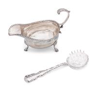 A George III Silver Sauce Boat and Serving Spoon