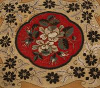 An Early Victorian Stool with Beaded Needlework Upholstered Seat and Fringe