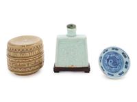 Three Celadon Glazed Porcelain Articles