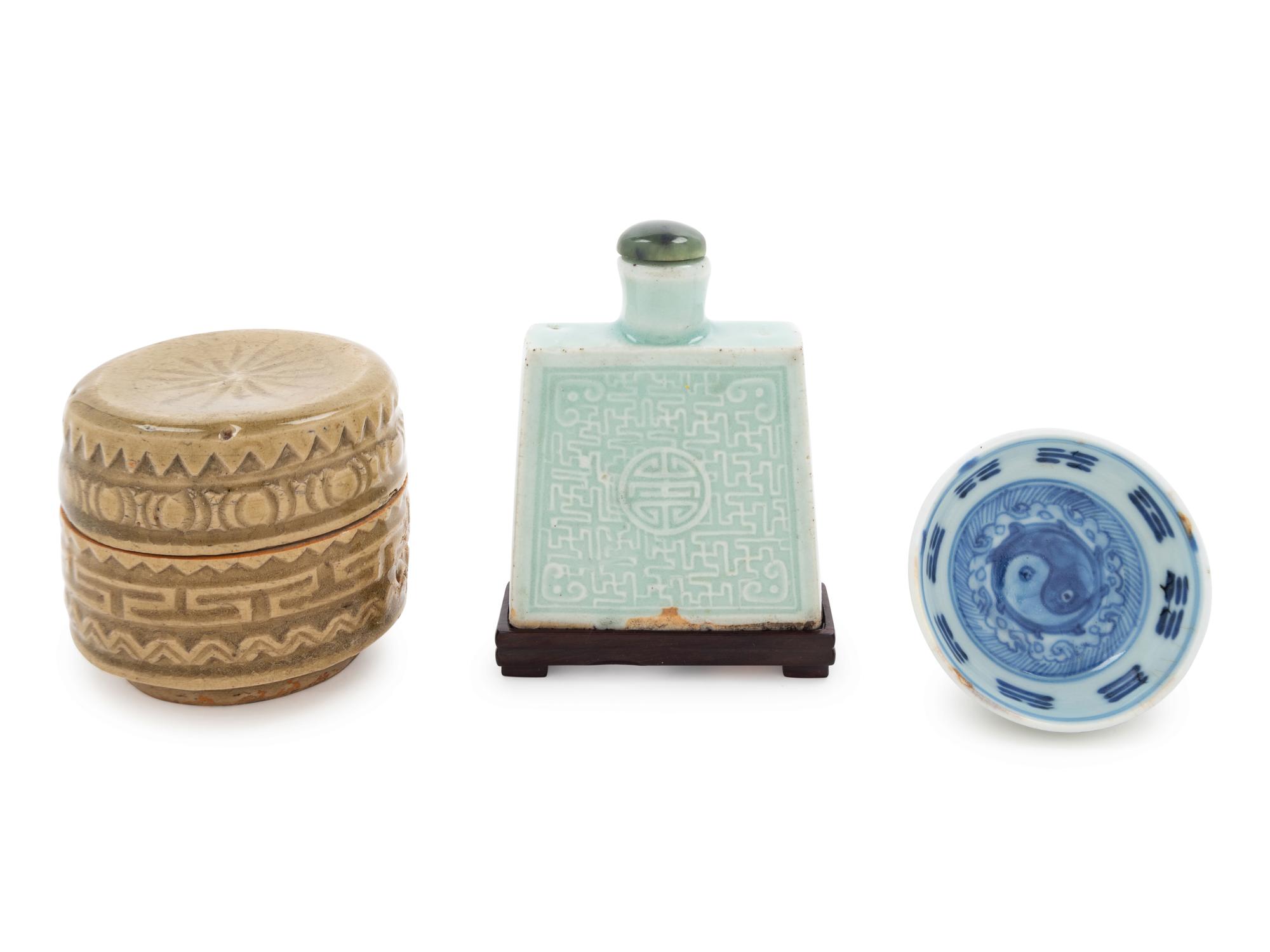 Three Celadon Glazed Porcelain Articles