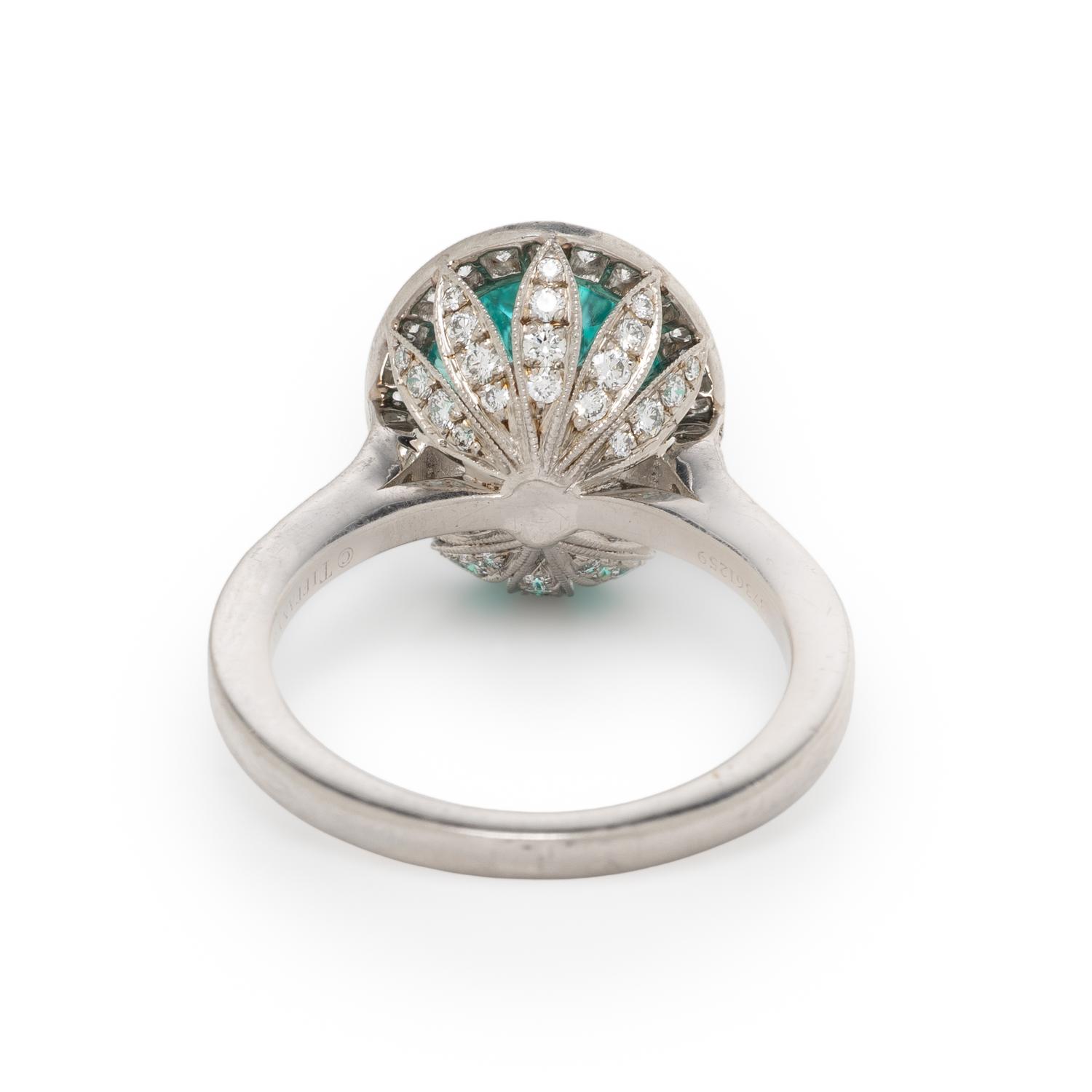TIFFANY & CO., PARAIBA-TYPE TOURMALINE, DIAMOND, AND PLATINUM 'SOLESTE' 'LEAF BASKET' RING