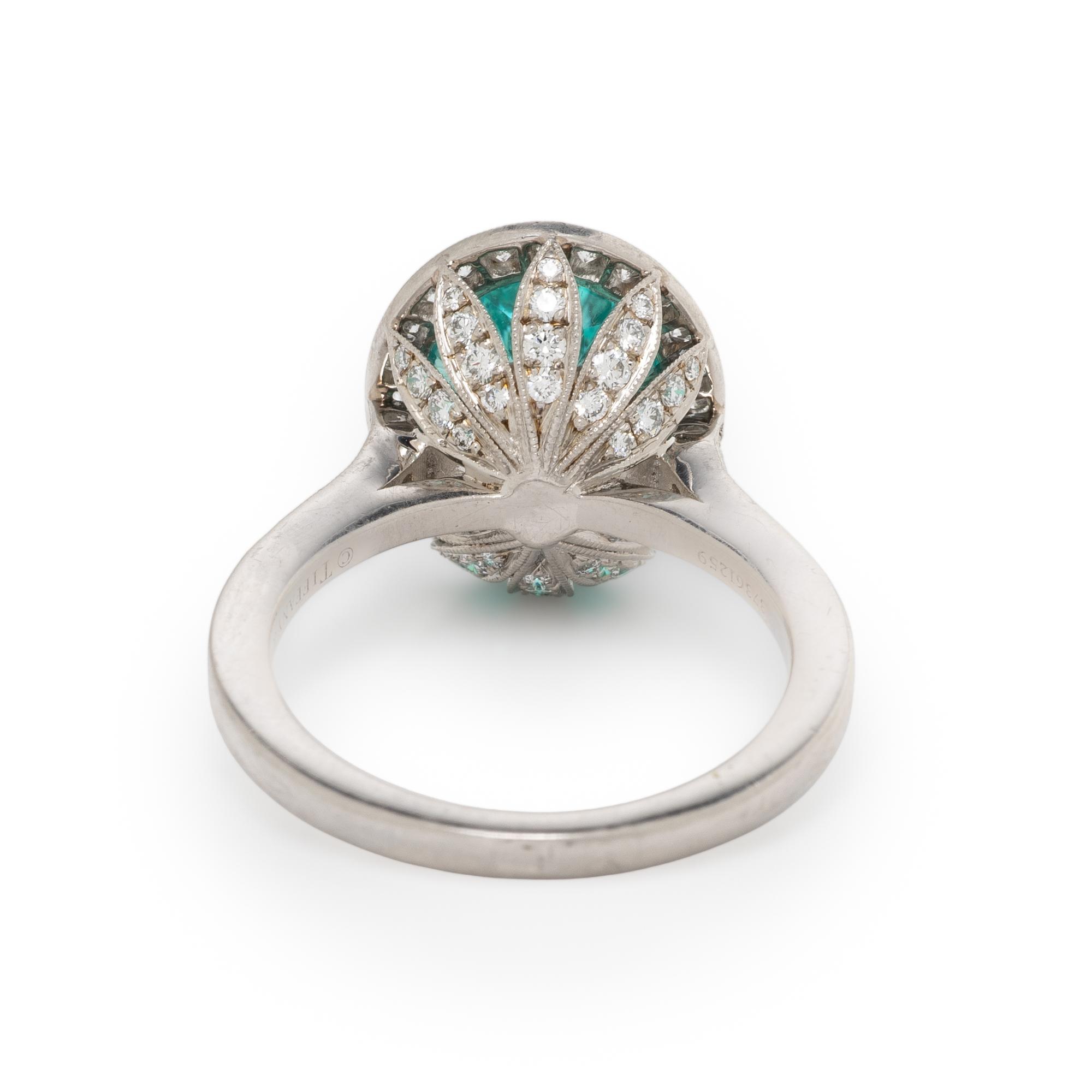 TIFFANY & CO., PARAIBA-TYPE TOURMALINE, DIAMOND, AND PLATINUM 'SOLESTE' 'LEAF BASKET' RING