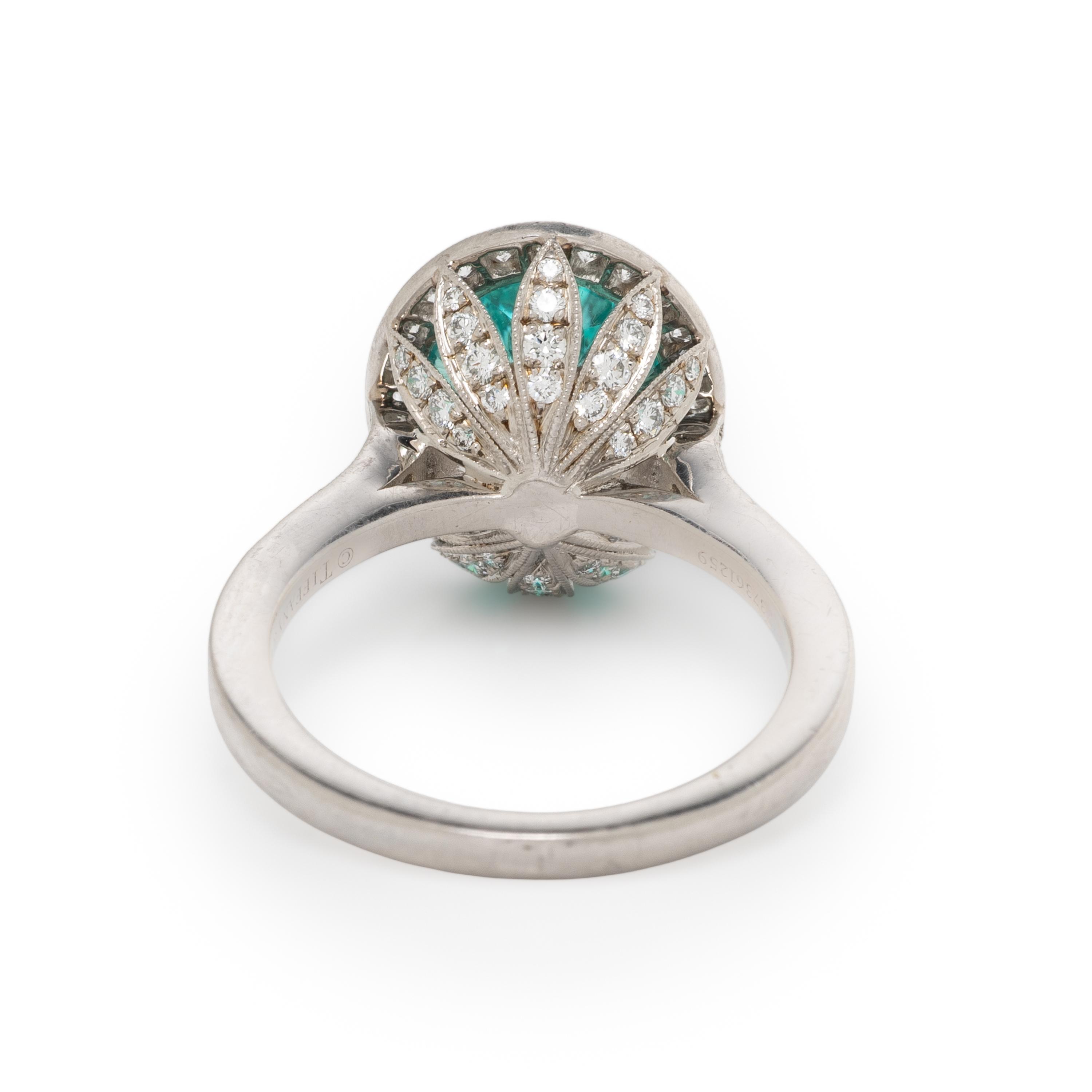 TIFFANY & CO., PARAIBA-TYPE TOURMALINE, DIAMOND, AND PLATINUM 'SOLESTE' 'LEAF BASKET' RING
