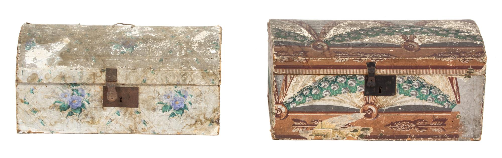 Two Italian Pine Dome Top Boxes Height of largest 10 1/2 x width 22 x depth 13 inches. — 19TH CENTURY