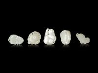 Five White Jade Carved Figures of Fruit