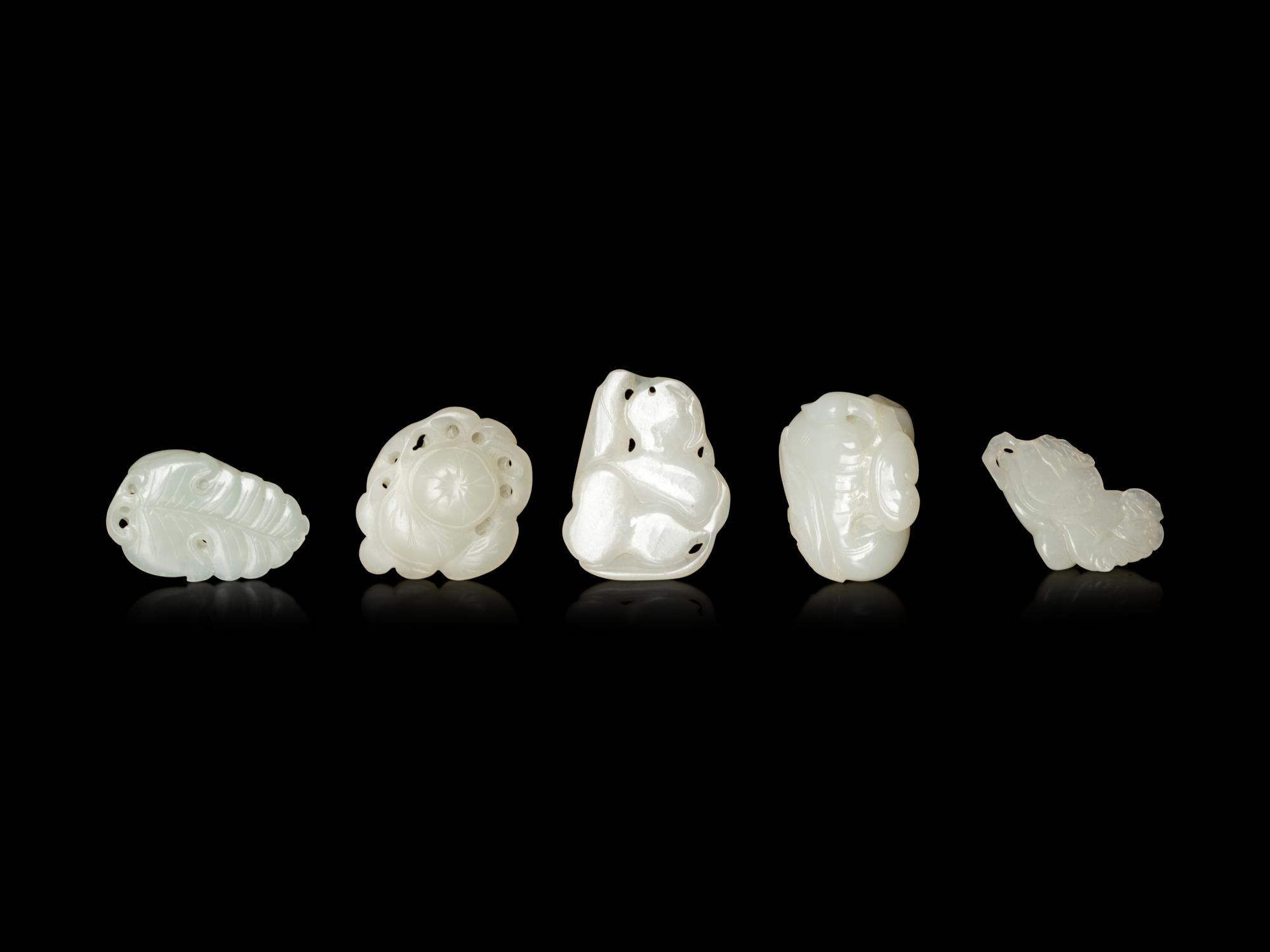Five White Jade Carved Figures of Fruit