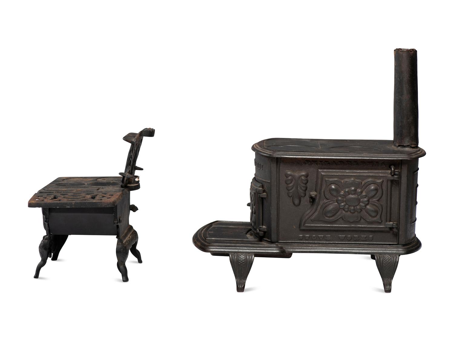 Two Salesman's Sample or Child's Toy Cast Iron Stoves