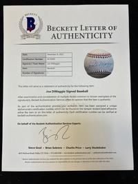 A Joe DiMaggio Single Signed Autograph Baseball (Beckett Authentication Services Letter),
