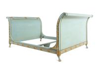 A Custom Directoire Style Blue-Painted and Parcel Gilt Double-Size Bed